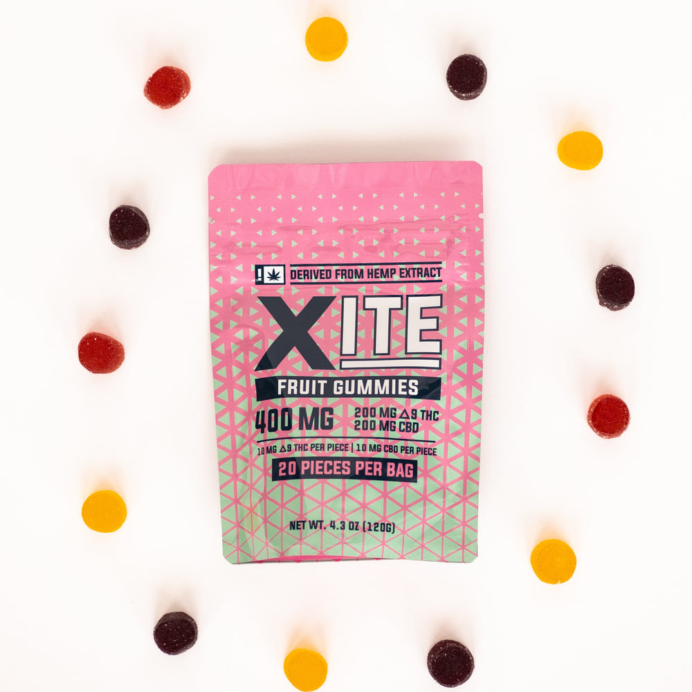 bag of 400mg fruit gummies by xite