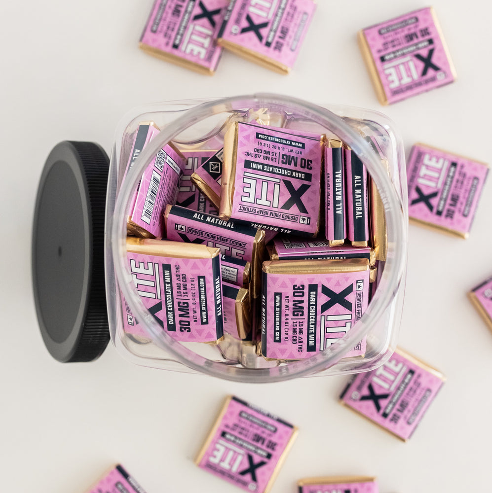 jar of 30mg dark chocolate minis by xite