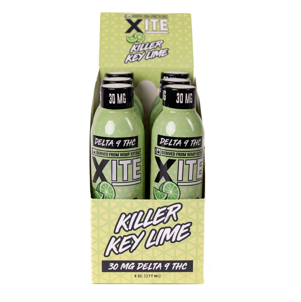 a front shot of a retail display of killer key lime 30mg beverages by xite