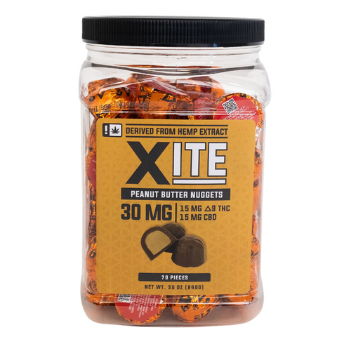 jar of 30mg peanut butter nuggets by xite