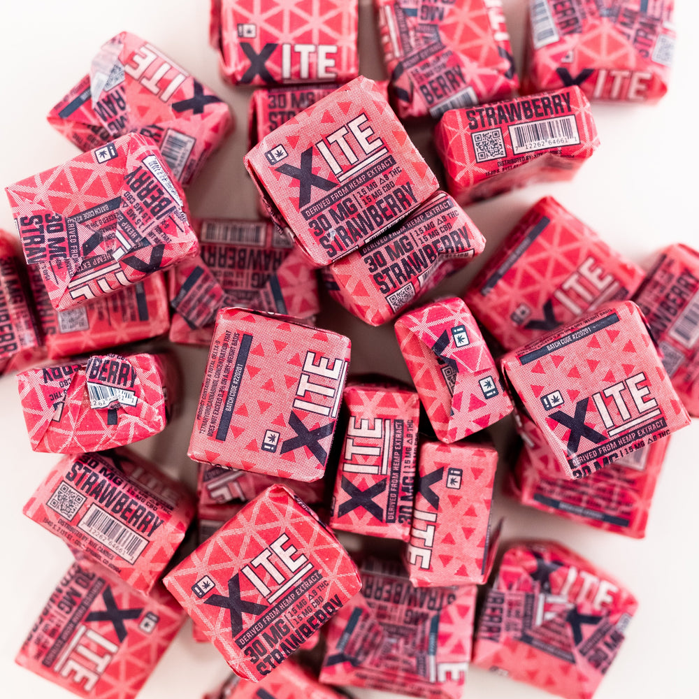 pile of 30mg strawberry chews by xite