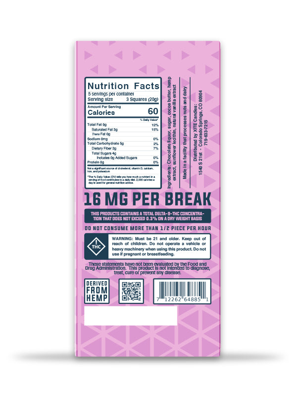 nutritional info for dark chocolate bar by xite