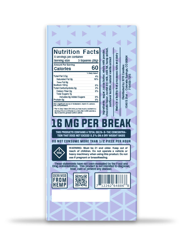 nutritional info for a milk chocolate bar by xite